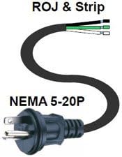 Webber 5-20P Plug to Roj Strip and retain Power Cord. 10' SJT 14 AWG. Webber CL60363