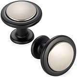 KOOFIZO ニッケルとブラックのキャビネットノブ 10個パック ラウンドキャビネット取っ手 キッチンハンドル (直径1-1/5インチ) 2色ハードウェア キッチンドア、ベッドルーム ドレッサーの引き出し、バスルームの洗面化粧台、食器棚用