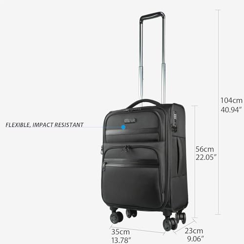 KROSER 20-Inch Softside Expandable Carry-On Luggage with Spinner Wheels, TSA Lock, USB Port, Black