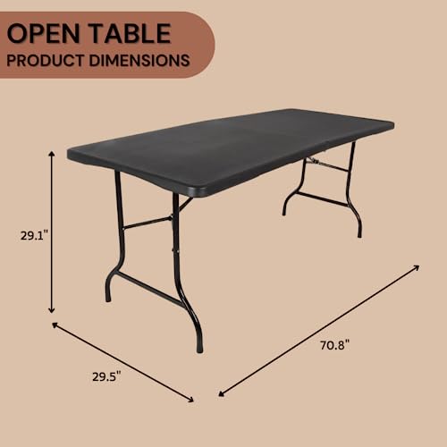 New Home Era 6ft Plastic Folding Table, Fold-in-Half Portable Utility Table Heavy Duty Portable w/Handle, for Indoor Outdoor,Picnic, Party, & Camping (Black, 6ft) - Image 6