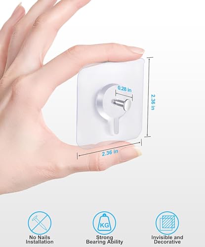 Image of Self Adhesive Heavy Duty Wall Hooks for Hanging Transparent Stainless Steel Waterproof Hooks for Kitchen, Bathroom, Home & Office (Hanging Photo Frames)