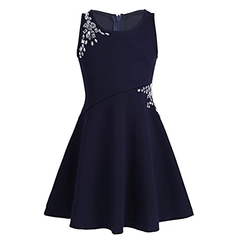Ranrann Kids Girls Sleeveless Rhinestones Special Occasion Dresses A-Line Formal Dress Birthday Party Outfits Ball Gown Dark Navy 10-12 #TOP8
