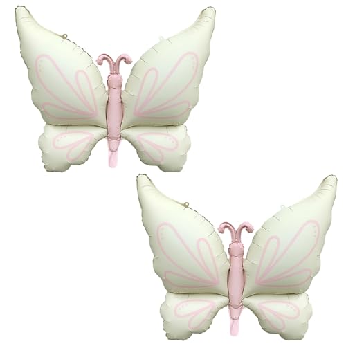 DazzJoy 2 Stück Schmetterling Luftballon Creme, XXL Schmetterlinge Deko Folienballon, Schmetterlinge Luftballons Geburtstag Mädchen, Schmetterling Ballon für Kindergeburtstag, Babyparty Dekoration