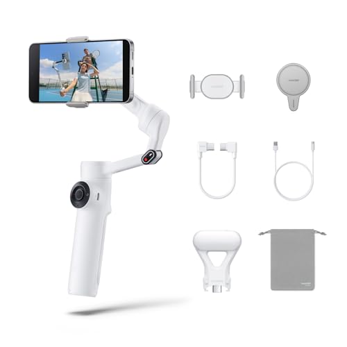 Image of Insta360 Flow 2 Snap & Shoot Bundle White - Foldable AI Phone Gimbal for iPhone /Android, Multi-Person Tracking, Built-in Tripod /Selfie Stick, Remote Control, Travel Phone Stabilizer with Spotlight