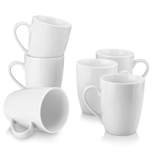 MALACASA Porcelain Coffee Mugs, 12 Ounce White Coffee Mugs Set of 6, Tea Cups Mugs for Cappuccino, Espresso, Cocoa and More, Series Elisa