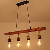 Lámparas De Araña Vintage Madera Comedor Mesa Iluminación Colgante Retro 4 Luces E27 Regulable En Altura Luz De Techo Viga De Madera Comedor Mesa Lámpara De Suspensión Industrial Comedor Cocina Salón