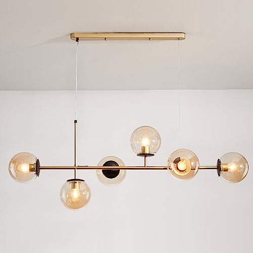 KSHSAA Lámpara colgante de cristal de 6 luces Lámpara colgante de bola moderna Lámpara de techo interior Sala de estar Comedor Restaurante Luz de suspensión de altura ajustable Decoración interior