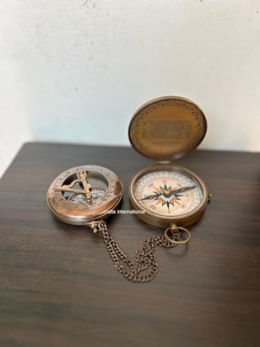 Brújula de bolsillo estilo antiguo artesanal en latón, herramienta de navegación para camping y senderismo, set de 2 miniatura 2