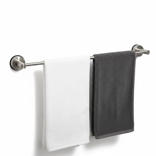 Suction Cup Towel Bar 17-28 Inch Adjustable Retractable Stainless Steel Towel Rack for Bathroom RV & Renters - No Drill Heavy Duty Wall Mounted Holder Removable for Glass & Tile (1 Silver)