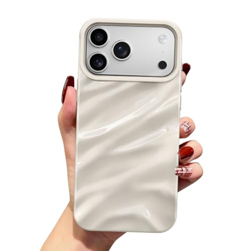 Coque iPhone 17 Pro Max antichoc en silicone souple avec design vagues beige