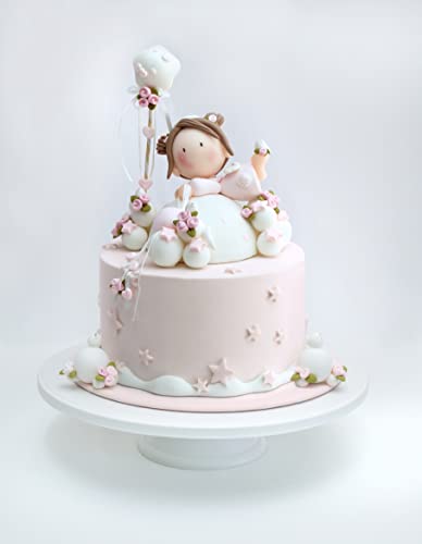 Fun Market Angel Cake Topper Set - Angel Figurine With Stars & Doves Cake Decorations - Handmade Clay Cake Topper Angel For Baptism, Baby Shower, Birthday, Christening - 17-Piece Angel Decor For Cake #TOP2