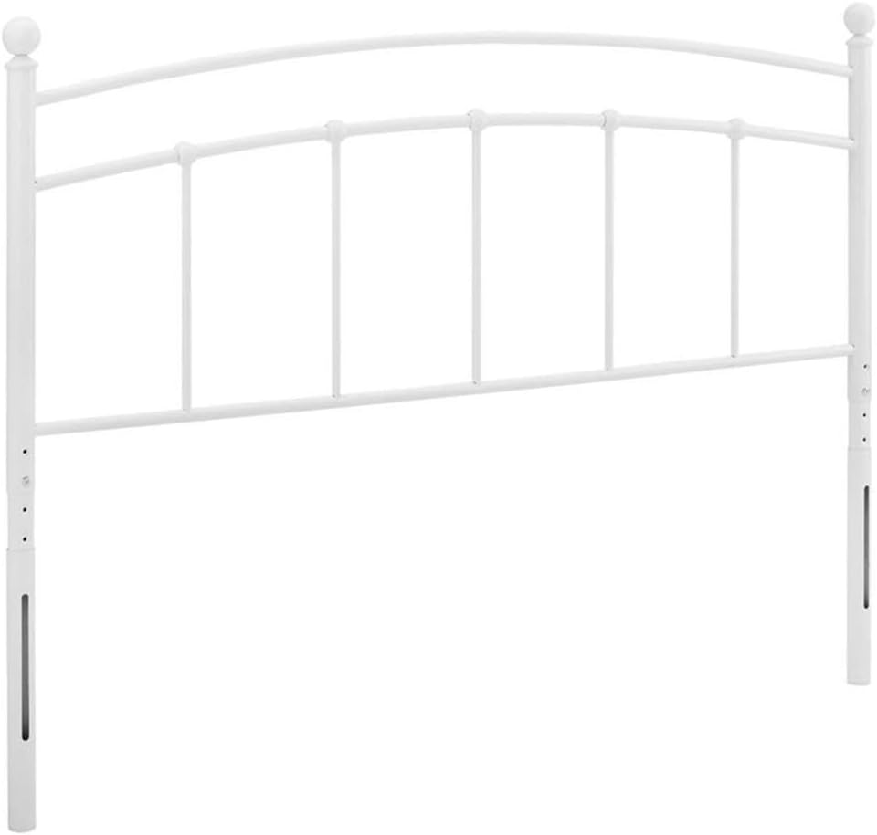 Pemberly Row Modern Farmhouse Full Metal Spindle Headboard, Powder-Coated White Finish, 40.5" H x 54.5" W, Height Adjustable with Seven Mounting Positions for Teen or Guest Bedroom Use