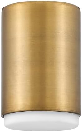 Hinkley Cedric Extra Small Flush Mount Single Light, Cylinder Shape, Modern, Etched Opal Glass - Lacquered Brass Finish