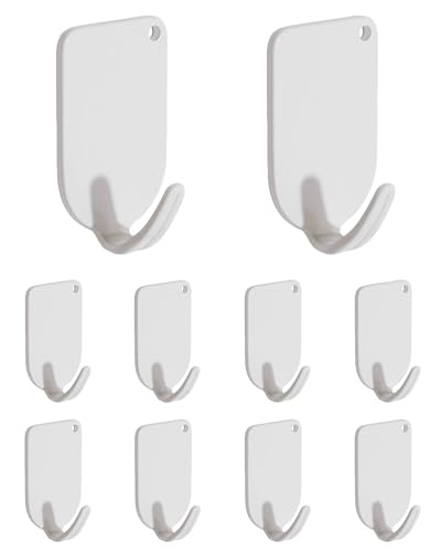 HAN-LBG Stick on Hooks 10 Pack, Sticky Wall Hooks Extra Strong Small Self Adhesive Hooks Heavy Duty for Bathroom Shower Kitchen Door Refrigerator