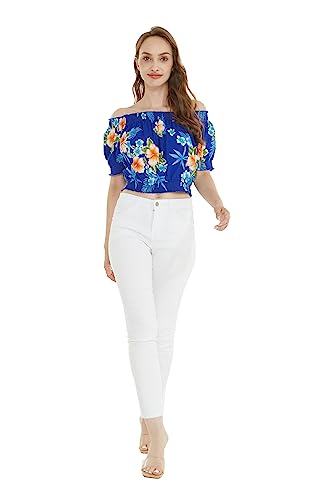 Image of Matchable Family Hawaiian Luau Men Women Girl Boy Clothes in Hibiscus Blue