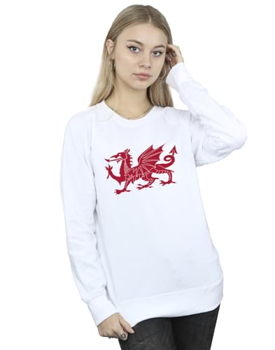 Absolute Cult St David's Day Women's Welsh Dragon Sweatshirt White Medium
