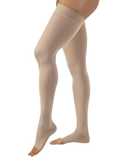 Jobst Relief 30-40 Thigh High Open Toe Beige Stockings with Silicone Band, Medium