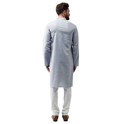 Image of SOJANYA (Since 1958, Men's Silk Blend Grey Kurta Pyjama & Silk Blend Jacket Combo