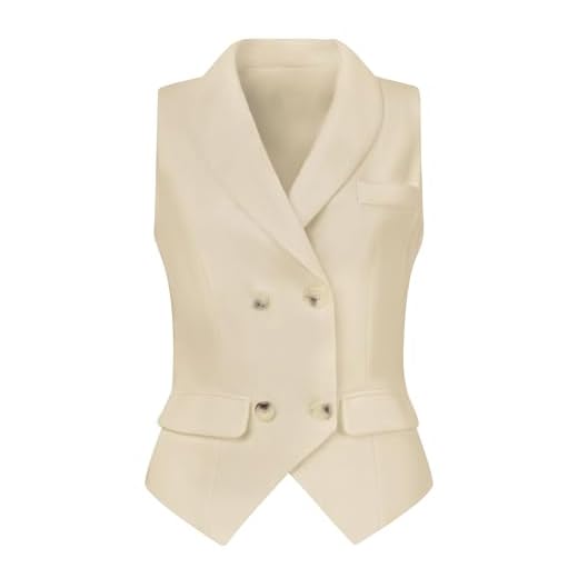 Allegra K Women's Waistcoat Lapel Collar Dressy Versatile Racerback Suit Vest Small Beige