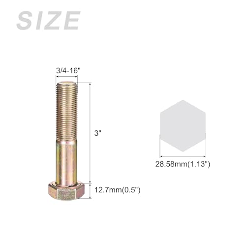 Image of METALLIXITY Hex Bolts (3 /4-16x3) 1Pcs, Grade 8 Carbon Steel Zinc Plated Partial Threaded, UNF Fine Thread Hex Head Screw Bolt - for Furniture Repair, Yellow
