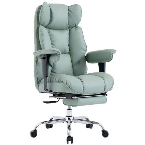 Image of Efomao Executive Office Chair 400lbs,Green Big and Tall Desk Chair | Mattress-grade pocket spring cushion, sleek leather, 135 recline & footrest for computer gaming setup.
