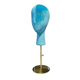 DE-LIANG Female Display Velvet Head Dress Form with Adjustable Golden Round Base,Fully Pinnable Head Can Wear Earring! Head for Hat Wig Jewelry Display,Clothing Fabric Head Model, Sky Blue 33cm