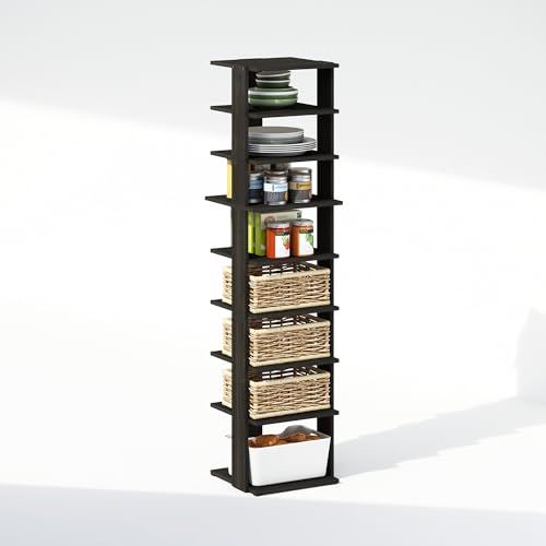 Image of Furinno Turn-N-Tube Corner Shelf, 9-Tier Display Rack, Vertical Corner Storage Rack, Space Saving Organization and Storage, Entryway, Living Room, Closet, Espresso