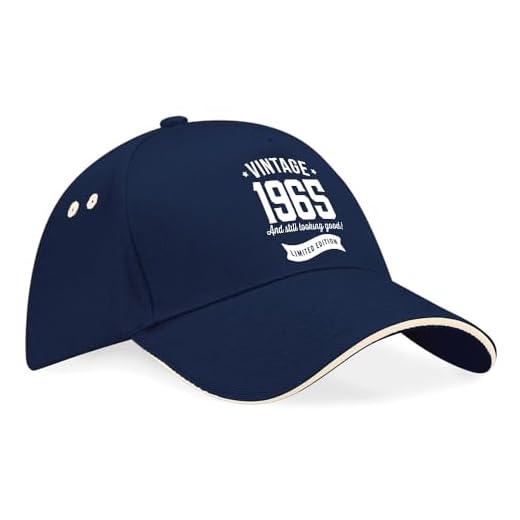 60-årsdagen, 60-årsdagspresent, 60-årspresent för män, 60-årsdag presenter för kvinnor, 1959 födelsedag, vintage, hatt, baseballkeps One Size Fits All Navy (Putty Trim)