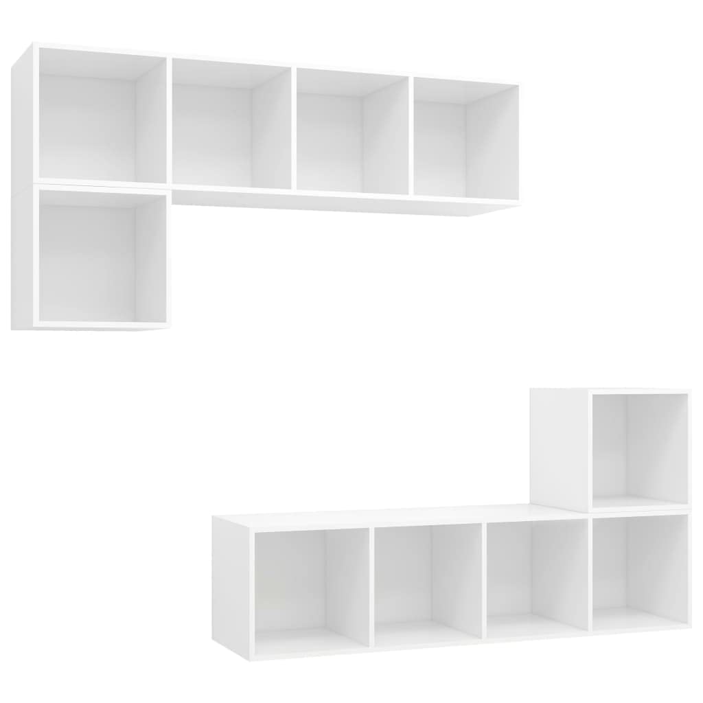 Juego de 4 muebles de TV colgantes en color blanco, moderno juego de mueble bajo para montaje en pared, mueble de TV de madera, armario de TV con espacio de almacenamiento para sala de