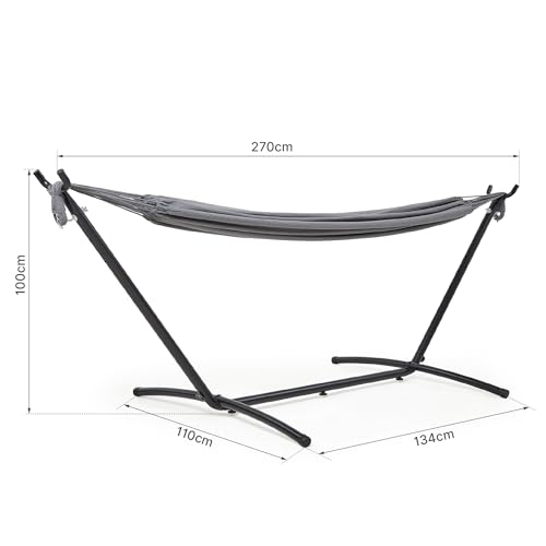 Mondeer Hamaca con Soporte, Hamaca de Camping al Aire Libre, Jardín, Hamaca de Tela Individual con Marco de Metal con Bolsa de Transporte Portátil y Accesorios, Carga de 200 Kg - imagen 6