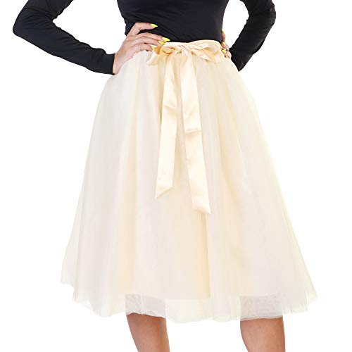 Angelina Women's Mesh Tutu Midi Skirt with Detachable Satin Ribbon