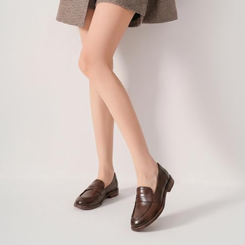 Image of BEAU TODAY Womens Leather Penny Loafers, Slip On Loafer Flats