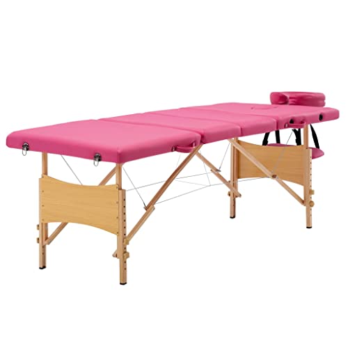 aphrophina Comfortable and Foldable Massage Table with 4 Zones, Adjustable Height and Arm Supports, Pink