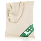 OKBA 20 Pack 15'' X 16'' Cotton Tote Bags for Tie Dye,Lightweight Tote Bags Bulk Reusable Grocery Shopping Cloth Bags，Suitable for Crafts, DIY, Painting，Gift, Activity