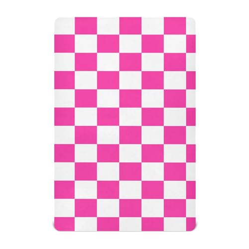 Image of Checkerboard Pink Crib Sheets for Boys Girls Pack and Play Sheets Breathable Mini Fitted Baby Sheet for Standard Crib and Toddler Mattresses Baby Girl Boy, 52x28IN
