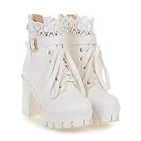 Hbeylia Women's Platform Combat Boots Fashion Lace Leather Chunky Pump Ankle Booties Leather Goth Anti Slip Lace Up High Heels Riding Short Boots For Women Bride Wedding Halloween Cosplay Party