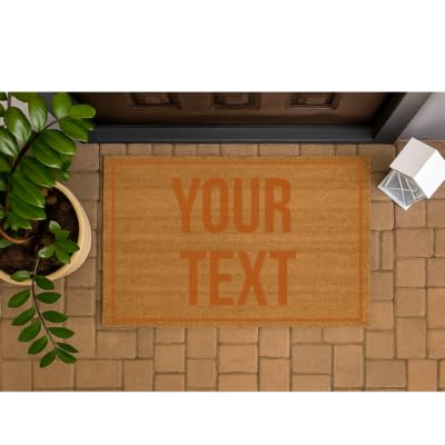 Trendi Personalised Coir Door Mat | Non-Slip Heavy-Duty | Customised Size | Dirt-Trapping | Rustic Outdoor & Indoor | Your Text (Brown Text)