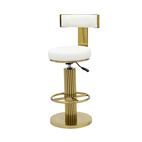 Image of FUNROLUX Gold Bar Stools, Adjustable Swivel Counter Height Barstools, White | Fluted Gold Stainless Steel Base, 360 Swivel, Ergonomic Backrest, 25.6 inch-29.5 inch Height Adjustable, for Kitchen Island