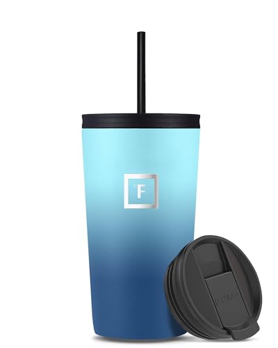 Image of IRON °FLASK Classic Tumbler - Vacuum Insulated Stainless Steel Water Bottle, Double Walled, Drinking Cup, Insulated Travel Mug (Blue Waves, 16 oz Solid Lid)