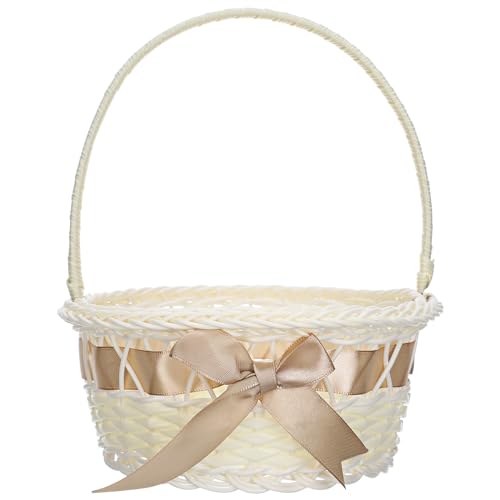 Cesta De Flores Tejida De 21X18cm Para Bodas Cesta De Flores Para Niña Con Asa Cesta De Mimbre Para Flores De Pascua Cesta De Dulces Para El Hogar Jardín Decoración Para