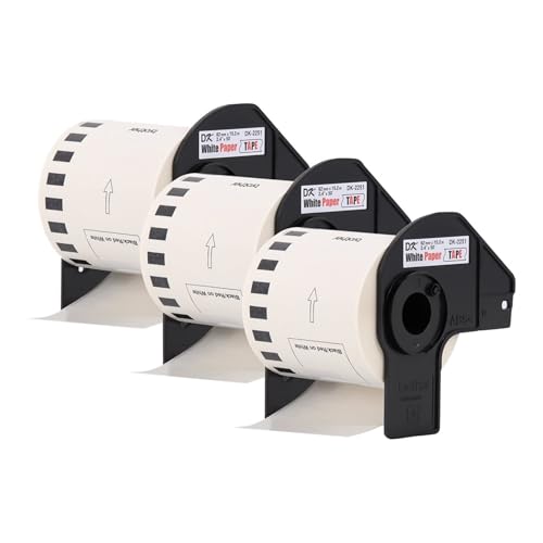 Image of Brother Genuine DK-22513PK Continuous Length Replacement Labels, Black /Red Label on White Paper Tape, Engineered with Excellence, 2.4 inch x 50 feet, (3) Rolls per Box (DK22513PK)