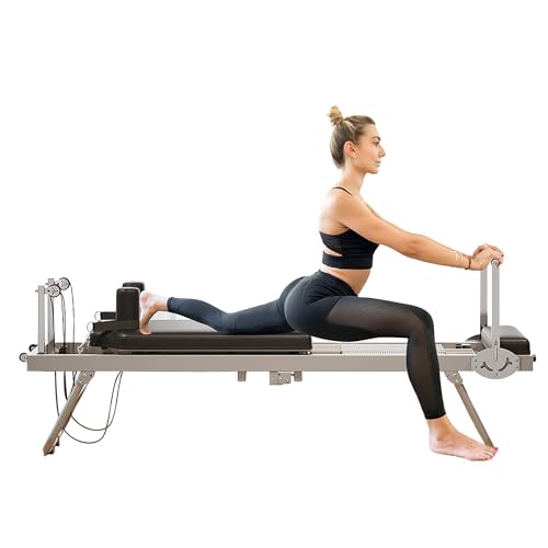 Foldable Pilates Reformer, Space-Saving Pilates Machine for Home Workout, 5 Springs Full-Body Workout, Portable Pilates Equipment for Beginners and Intermediate Users