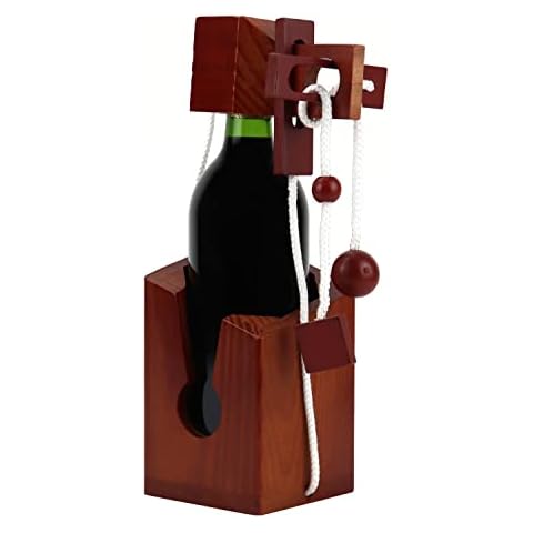 Cork Genius 3D Wine Bottle Puzzle - Wooden Wine Bottle Holder and Bottle Lock Puzzle for Adult Party Games and Game Night - Fun and Useful Wine Lover Gifts - Rustic Wine Storage Room Decor Cover