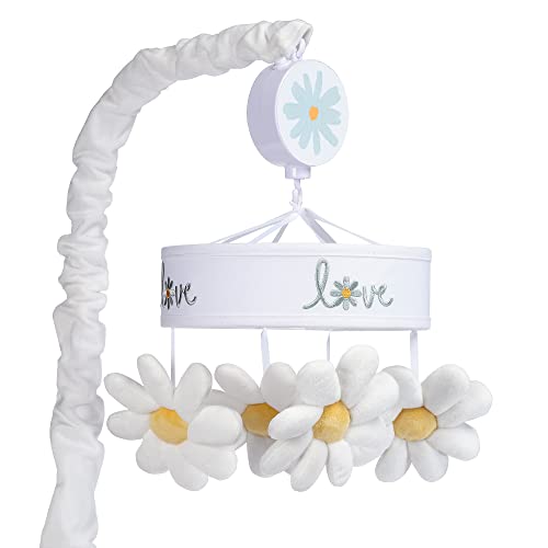 Image of Lambs & Ivy Sweet Daisy White Floral Musical Baby Crib Mobile Soother Toy