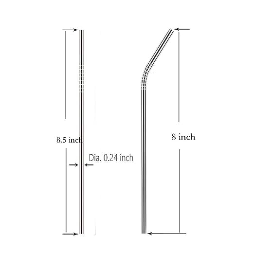 Image of Reusable Stainless Steel Straws - Pack of 5 (2 Straight & 2 Bent) with 1 Brush