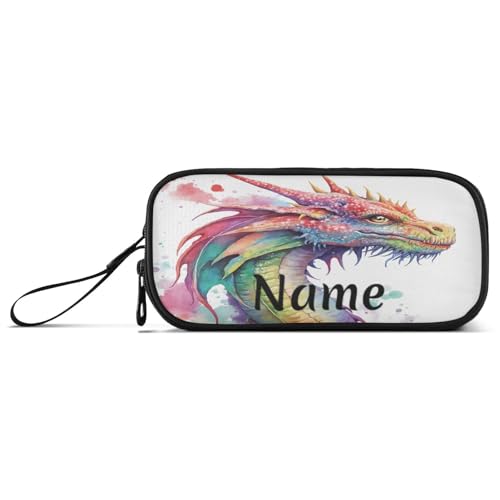 Image of Custom Watercolor Dragon Pencil Case Box Boys Girls Personalized Name Large Pencil Pouch Stationery Pen Bag Organizer for Kids Adults School Office