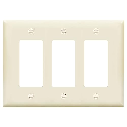 Image of ENERLITES Triple Decorator Switch Cover, Three Gang Outlet Wall Plate, Gloss Finish, Mid-Size 3-Gang 4.88 inch x 6.77 inch, Unbreakable Polycarbonate Thermoplastic, UL Listed, 8833M-LA, Light Almond