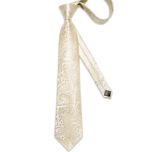 Image of DiBanGu Mens Paisley Tie Set Silk Woven Jacquard Necktie and Pocket Square Cufflinks Gift Set for Wedding Bussiness