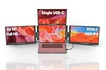 Aura Displays Triple Boost Pro Extension de moniteur portable 35,6 cm | Entièrement en aluminium | Quatre écrans | 3 × 14" FHD 1080P HDR IPS | USB-C et HDMI | Compatible avec les ordinateurs portables