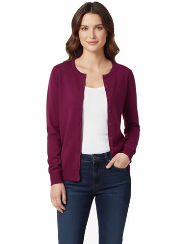 Image of Allsense Women's Long-Sleeve Crewneck Cardigan | Classic Button Down Sweater, Soft Fine Knit, Lightweight